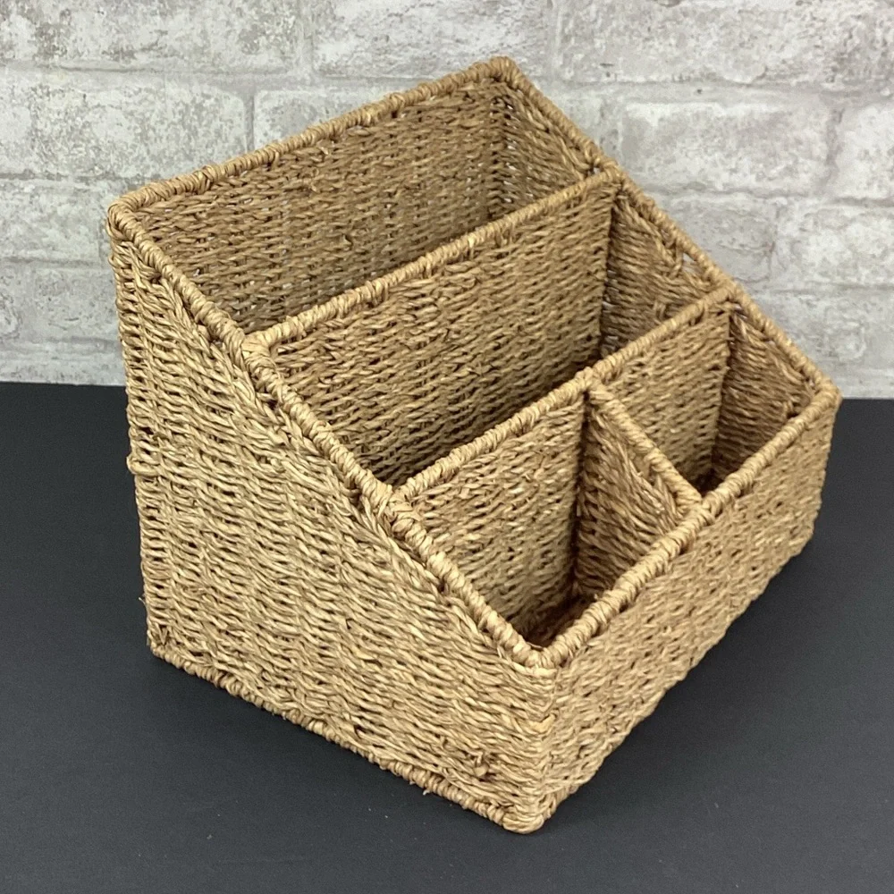 Woven Wicker Storage Basket Organizer Rustic Feel 4 Components 11.5 x 8.5